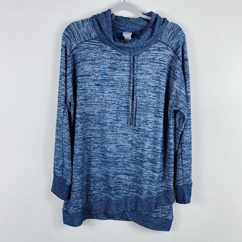 Chico's Sweater Medium 1 8 Blue Zenergy Soft Essentials Cowl Neck